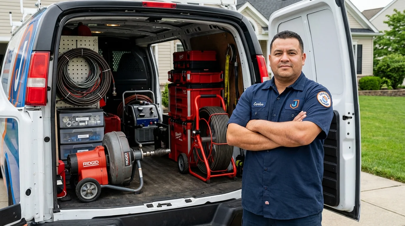 Professional drain cleaning equipment and Johns Plumbing LLC plumber in Sheffield