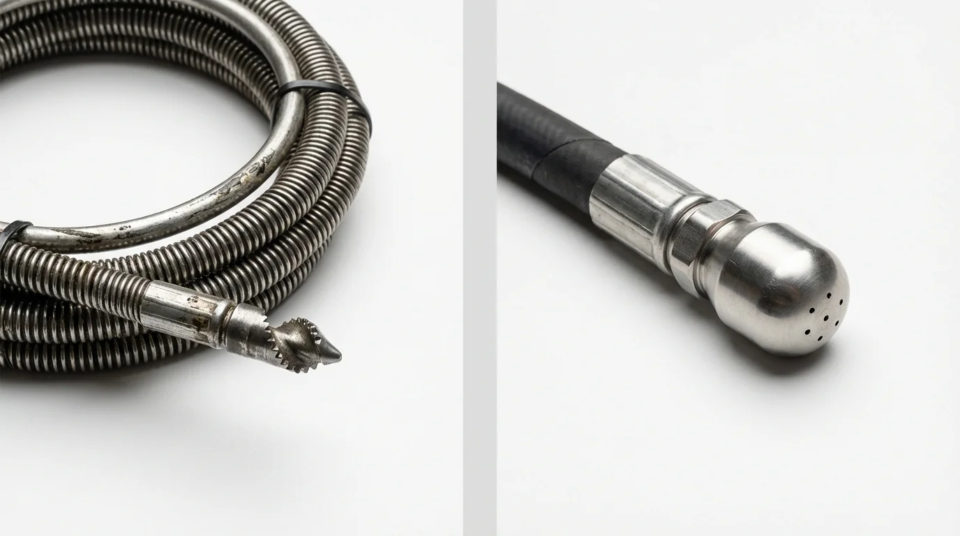 Drain snake cable and hydro jetting nozzle used for drain cleaning in Sheffield, AL