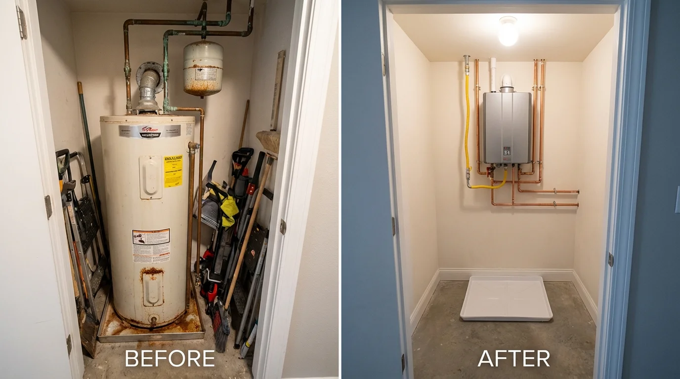 Tank water heater versus wall-mounted tankless unit comparison for Sheffield, AL homeowners