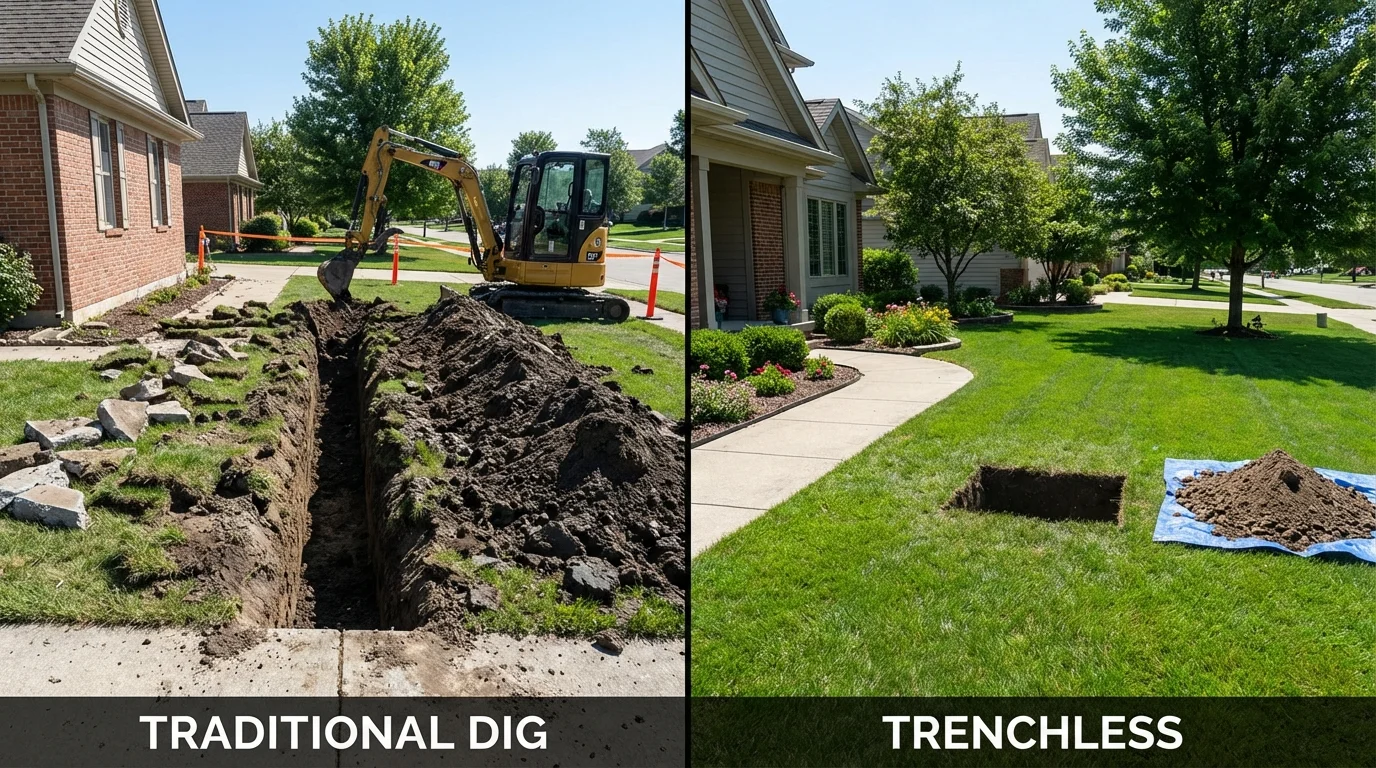 Trenchless sewer repair with minimal yard damage versus traditional excavation in Sheffield, AL